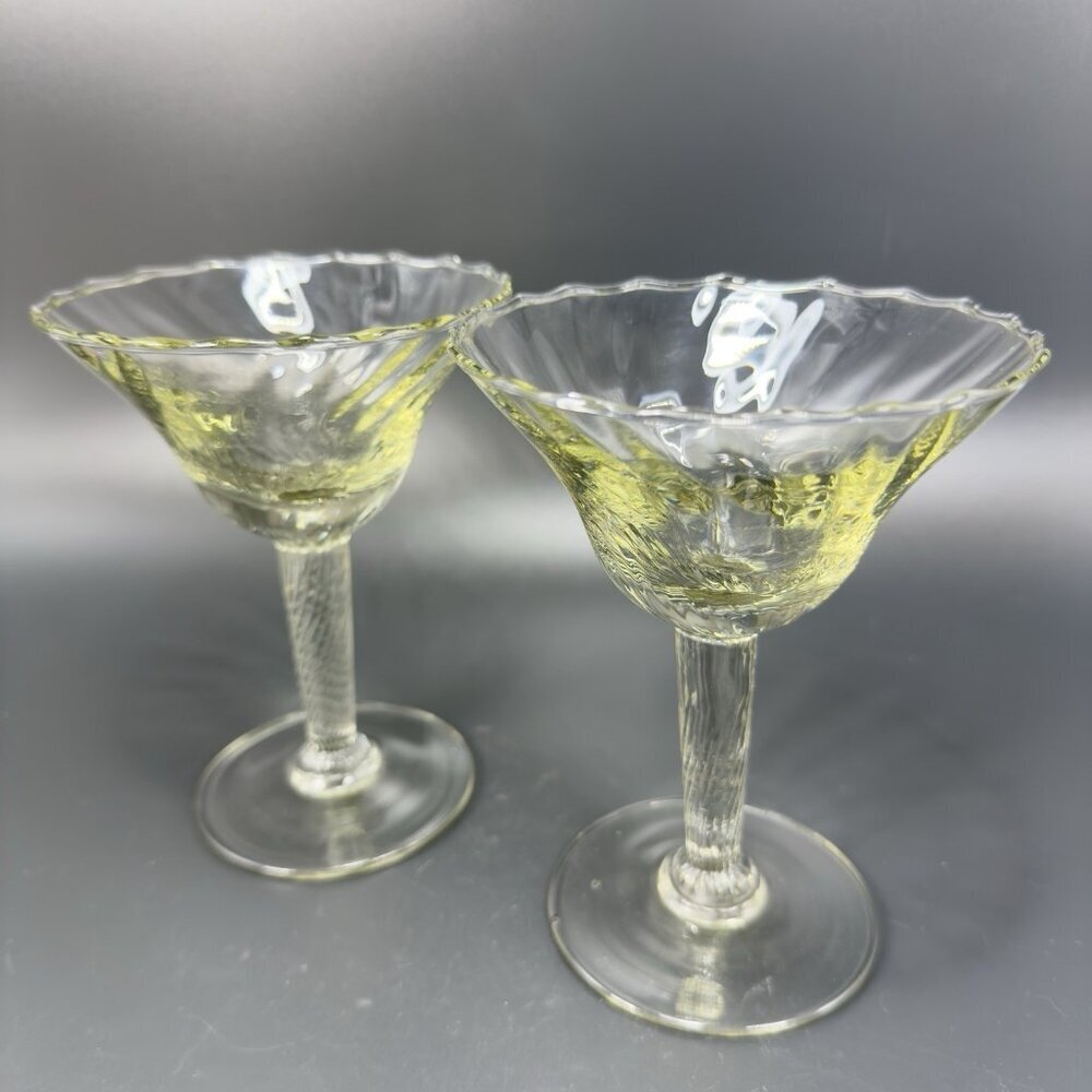 Vintage Venetian Barware Glasses Clear Optic Italian Glass Martini Cups Set 2